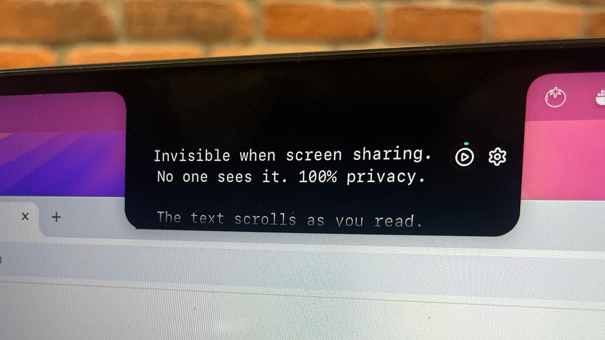 Notchie teleprompter app positioned in the Mac notch area, showing how it utilizes unused screen space